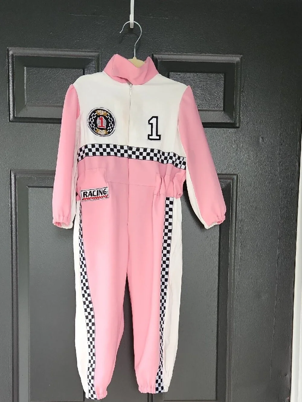 Girls 3T Racing One-Piece Jumpsuit in Pink and White Halloween
